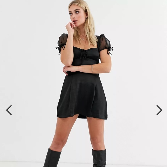 motel satin milkmaid mini dress with puff sleeves - Picture 1 of 4